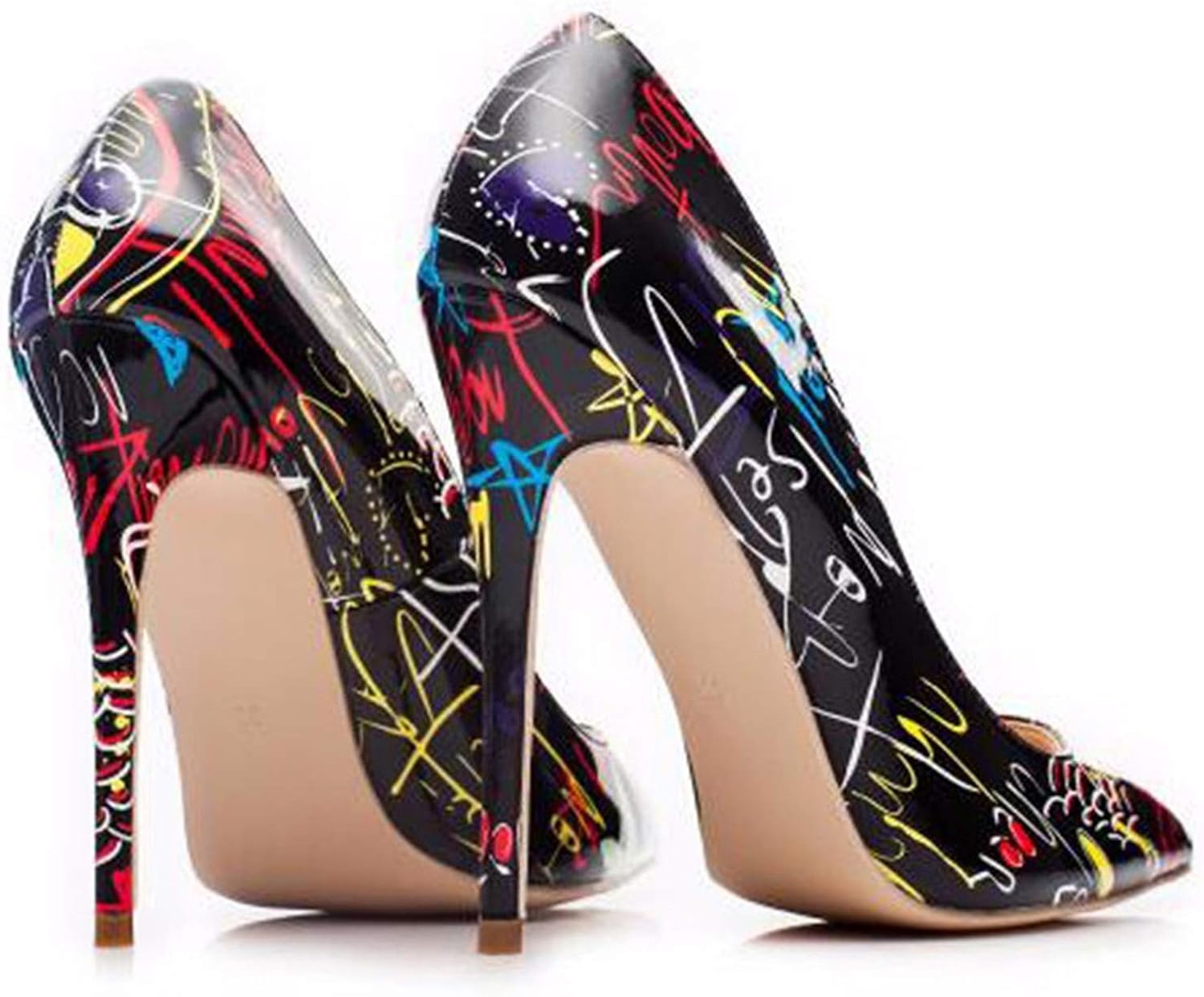 Frauen Heels Graffiti Bunte Braut Pumps Schuhe Stiletto High Heels