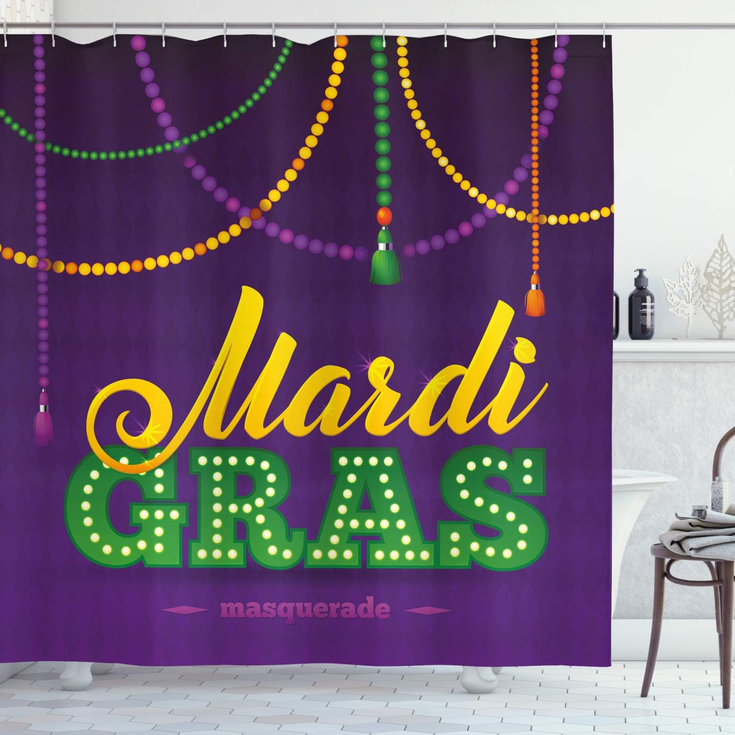 Ambesonne Mardi Gras Shower Curtain, Beads and Tassels