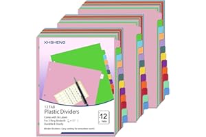 XHSHENG 12-Tab Dividers for 3 Ring Binder,Plastic Biner Dividers with Tab, Monthly Divider Sets, 12 Tabs, Jan-Dec,File tabs,M