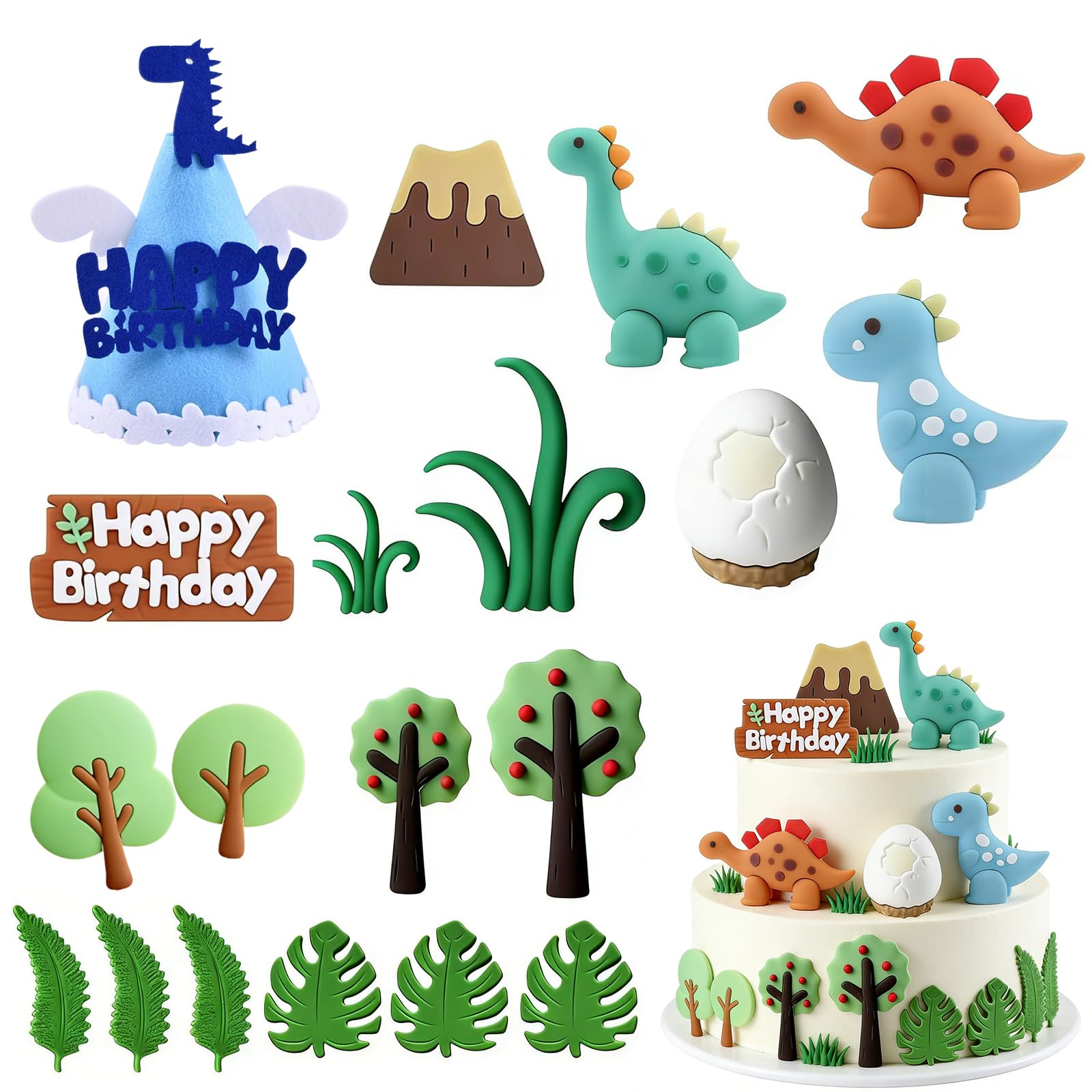 19 Pcs Dinosaur Birthday Decorations,Dinosaur Cake Toppers,Dinosaur-Cake-Topper,For Kids Animal Dinosaur-Themed Birthday Celebrations