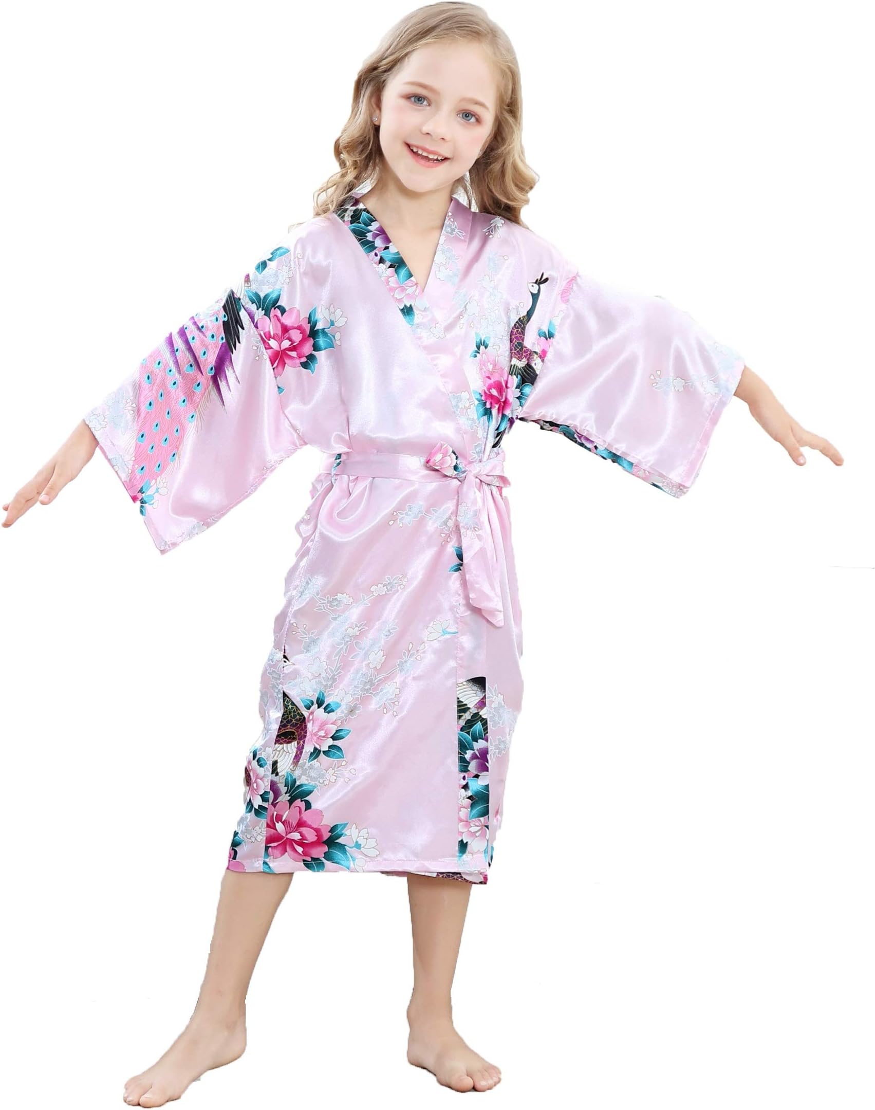 TIMSOPHIAKids Satin Floral Kimono Robe Flower Girl Bath Robes for Wedding Spa Party Gifts Bridal Lingerie Sleepwear Bathrobe