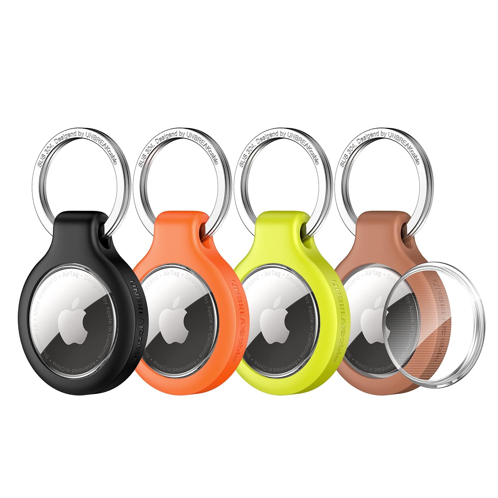 UNBREAKcable 360° Protective Case for AirTag (1st & 2nd Generation) [4 Pack], TPU Full Cover Keyring Holder with 304 Stainless Steel Keychain, Scratch-Resistant Design for Keys, Bags, Luggage