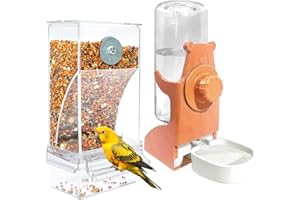 VERTUPET No Mess Bird Feeders with Water Dispenser Automatic Transparent Acrylic Food Container Drinker for Cage Automatic Parrot Feeder Seed Container Cage Accessories (Orange)