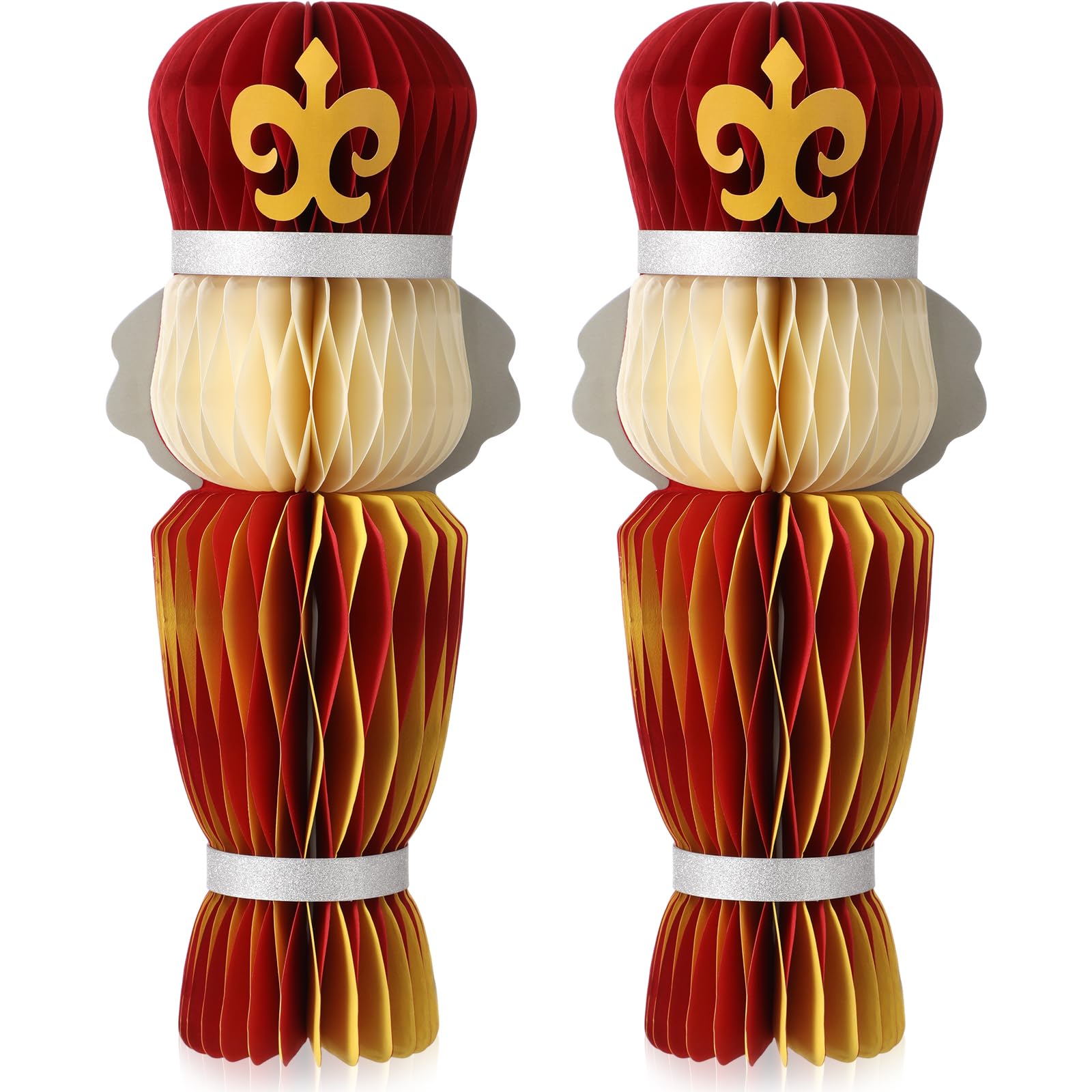 Photo 1 of 2 Pcs Christmas Nutcracker Honeycomb Centerpieces Nutcracker Paper Soldier/King 3D Honeycomb Table Topper Decoration for Home Xmas Party Supplies Favor