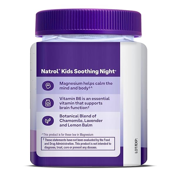 NATROL KIDS SOOTHING NIGHT MAGNESIUM CITRATE GUMMIES, HELPS CALM & RELAX LITTLE MINDS & BODIES FOR BEDTIME FOR THOSE LOW IN MAGNESIUM, PLUS VITAMIN B6 SUPPORTS BRAIN FUNCTION, 30 BERILICIOUS GUMMIES