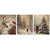 Pleonox Christmas Santa Claus Wall Art Prints 8x10 Inch Set of 3, Farmhouse Christmas Decor, Vintage Snowy Xmas Santa Reindeer Tree Pictures Wall Decor for Home Bedroom Living Room, Unframed
