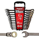 Mayouko 12PCS Metric Flex Head Ratcheting Wrench Set, 8-19mm, 72-Tooth, Ratchet Combination Wrenches Set with Portable Organi