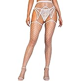 RSLOVE Fishnet Stockings for Women - Garter Thigh High Stockings Sexy Fishnet Tights High Waist Pantyhose Lingerie