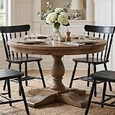 DM Furniture 47" Round Dining Table with Wooden Pedestal Base, Reclaimed Pine Wood Dinner Table for 4, Heavy Duty Pedestal Table for Kitchen/Dining Room/Living Room/Restaurant, Walnut