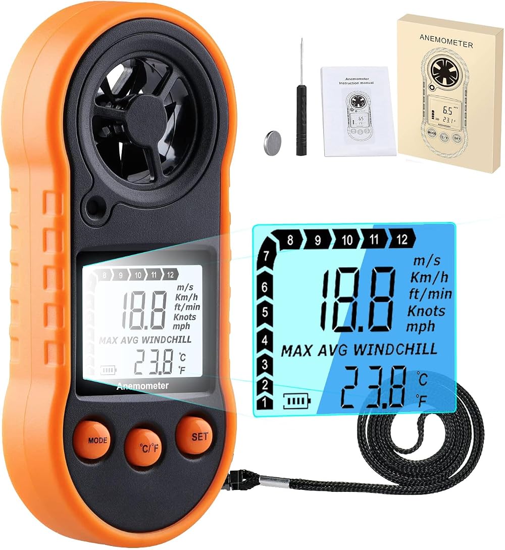 V· Digital Anemometer Wind Speed Meter Temp Airflow 5 Units LCD