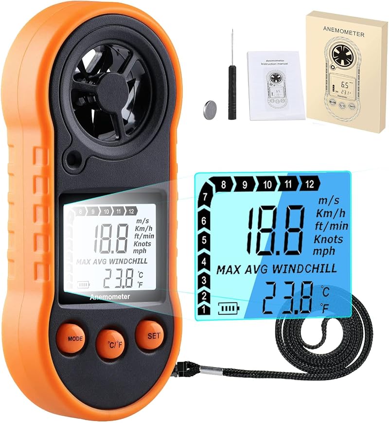 V· Digital Anemometer Wind Speed Meter Temp Airflow 5 Units LCD