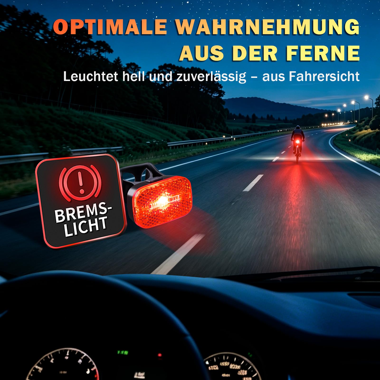 Fahrradlicht Set 100 Lux StVZO, USB-C Akku Vorderlicht + Rücklicht mit Bremslichtfunktion, wasserdicht IPX5 für Pendler & Nachtfahrten 6