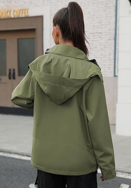 ZANDO WATERPROOF WOMEN’S RAIN JACKETS LIGHTWEIGHT RAIN JACKET WITH HOOD WATERPROOF RAINCOAT FOR WOMEN RAINCOATS FOR WOMEN LOOSE WINDBREAKER JACKET HIKING ARMY GREEN L