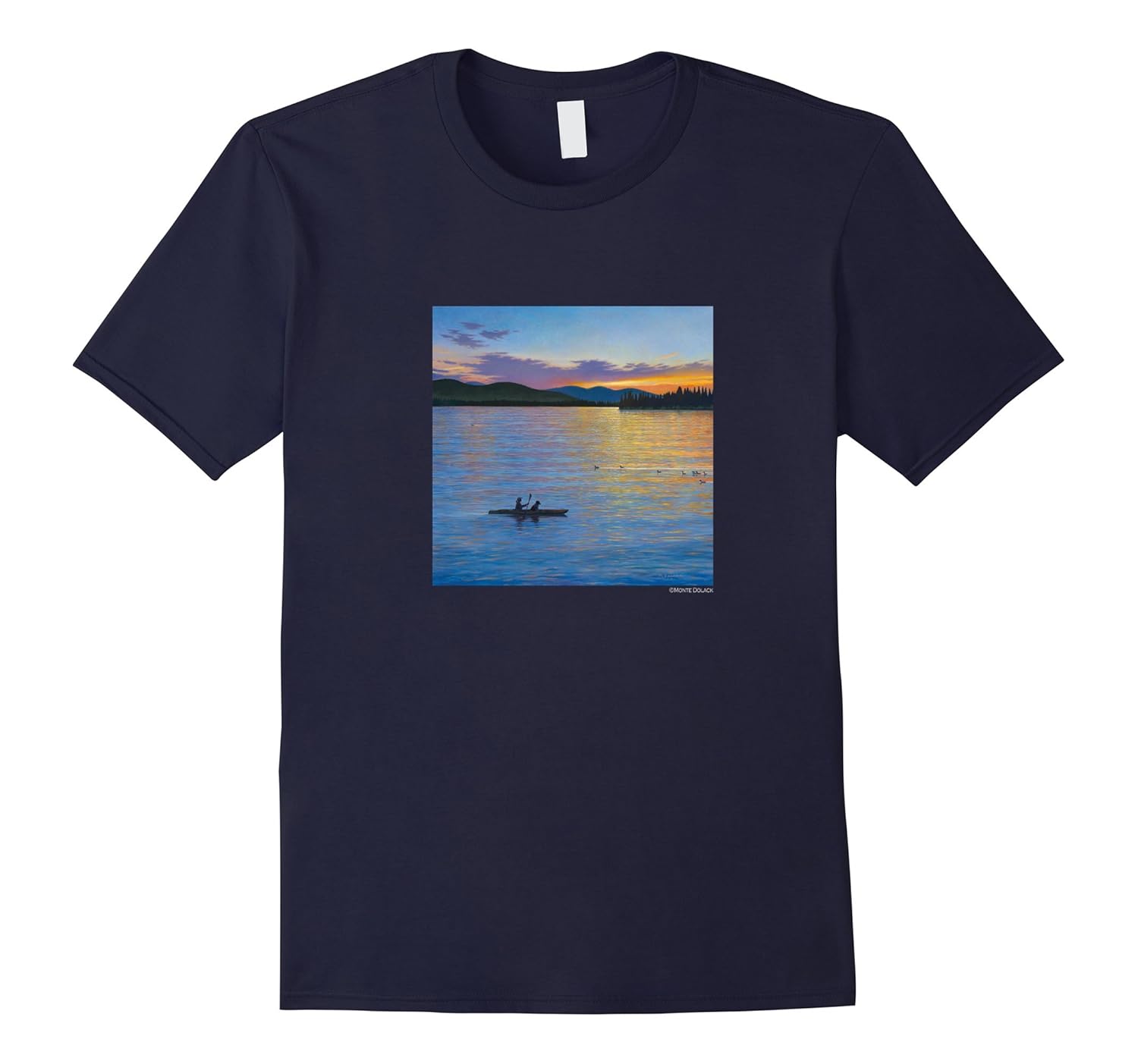 Placid Lake Montana Kayak T-Shirt Monte Dolack-Rose