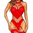 AVGAR Womens Fishnet Bodystocking Sexy Exotic Lingerie One Piece Lace Bodysuit Footless Stocking