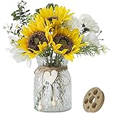 Artificial Sunflower Bouquets in Vase with a Flower Arrangement Holder - Centerpieces for Dining Room & Coffee Table Decor