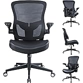 Office Chair, 400lbs Heavy Duty Ergonomic Desk Office Chair with Flip-Up Arms, Home Office Desk Chairs with Adjustable Seat Height & Lumbar Support for Heavy People, Computer Task Chair