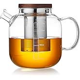 Glass Teapot with Infuser and Lid - 1200ml Borosilicate Glass Teapot with Heat-Resistant Handle, Stainless Steel Mesh Infuser