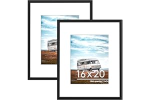 PEALSN 16x20 Picture Frame Set of 2, Display Pictures 11 x 14 with Mat or 16 x 20 Without Mat for Wall Mounting Display, Poster Frames, Black