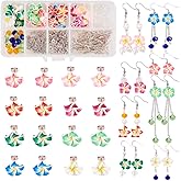 SUNNYCLUE 1 Box DIY 16 Pairs Polymer Clay 3D Flower Stud Earrings Making Kits Flower Spacer Loose Beads Floral Spacer Charms with Earring Hooks and Blank Peg Ear Stud Adult Women, Instruction