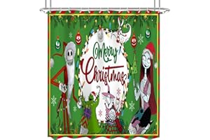 NIGHTMARE BEFORE CHRISTMAS Shower Curtain Fabric, Cool Cartoon Merry Christmas Jack Skellington and Sally Shower Curtains for Kids Christmas Bathroom Decor with 12 Hooks (Color-08)