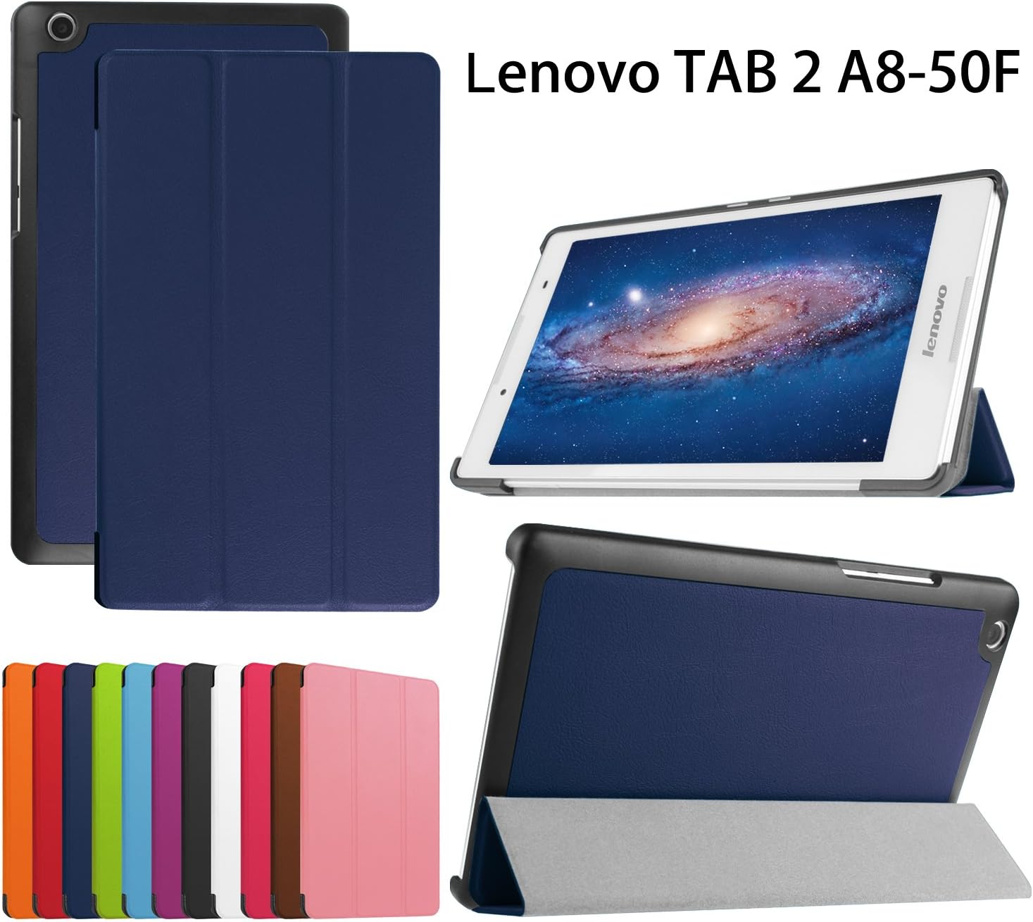 Asng Lenovo Tab2 A8/ Tab3 8 Case, Ultra Slim Tri-Fold Stand Case Cover for Lenovo Tab 2 A8-50 2015 Release/Lenovo Tab 3 TB3-850F 2016 Release 8-Inch Tablet Only (Deep Blue)