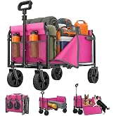 Holacamking Portable Collapsible Wagon, Foldable Cart with Removable Side | Lightweight Utility Groceries Wagon, Foldable Cart for Dogs Pets Shopping Camping Beach Sports Gardeing Fishing, Pink