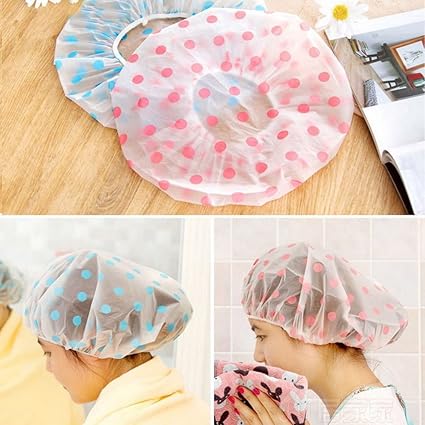 CONNECTWIDE Plastic Waterproof Elastic Band Reusable Disposable Shower Caps; One Size (Assorted Colours)