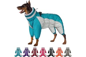 SUNFURA Full Body Dog Coat - Warm Fleece Jacket for Medium Dogs, Turtleneck Winter Coats with Harness, Reflective Dog Snowsuit Windproof Puffer Jackets with Legs for Boston Terrier, Turquoise M