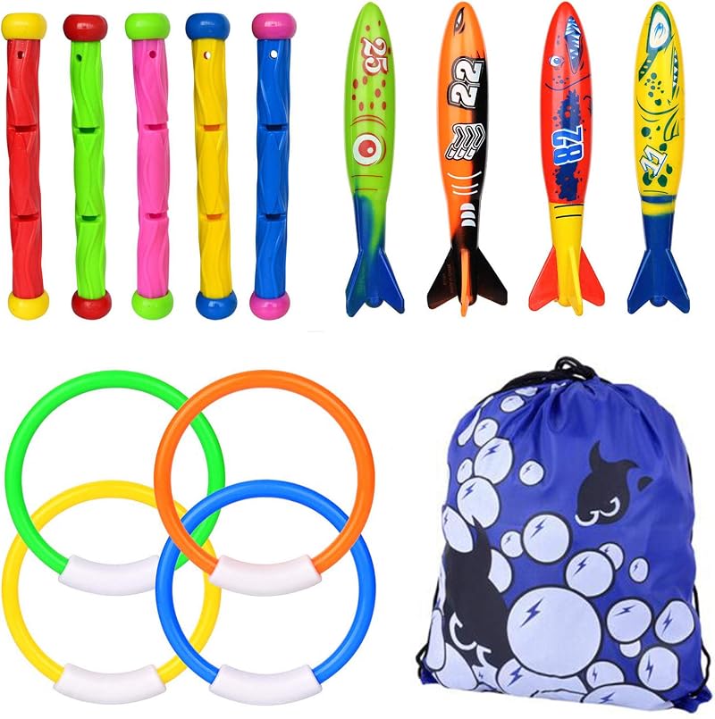 Xndryan Diving Pool Toys Set 14Pcs Kids Underwater Dive Rings Sticks Torpedo
