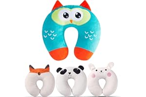 Little Grape Land Kids Travel Pillow 3-8 Y/O - Travel Essentials for Kids Road Trip,Soft Memory Foam Neck Pillows for Airplane,Car Seat,Traveling for Boys/Girls - Blue Owl