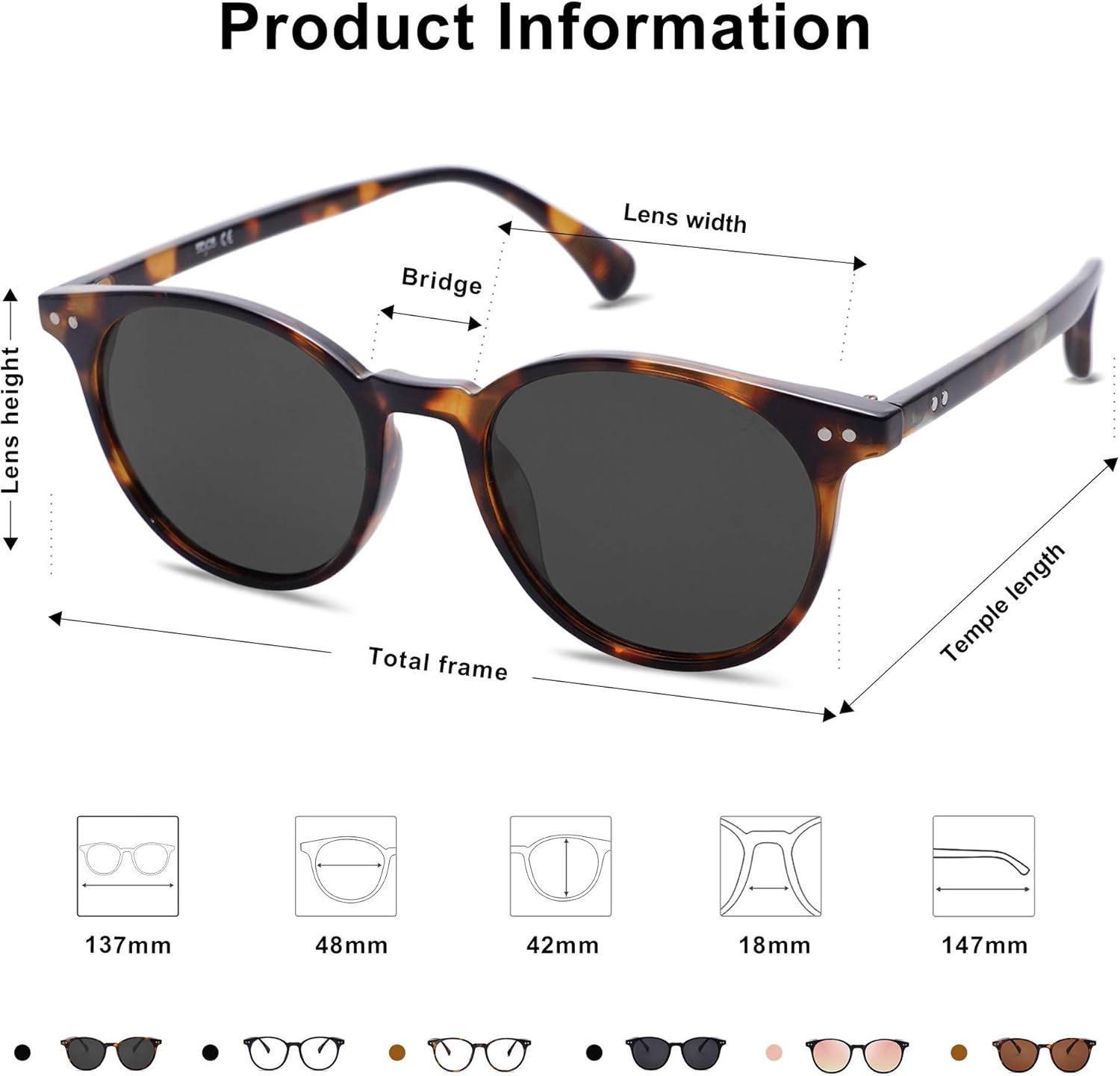SOJOS Small Round Classic Polarized Sunglasses for Women Men Vintage Style UV400 Lens MAY SJ2113, Tortoise/Grey: Clothing