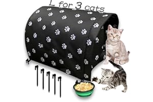 RUNWOSEN Size L Cats Shelter Big for 3 Adult Cats Outdoor Feral Cat House for Winter, Waterproof and Warm Cat House Outdoor Insulated,Foldable Cotton Filled Thicken Stray Cats Dogs Tent Shelter (Green Bowl)