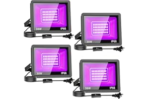 THECHAM 38W LED Black Lights IP66 Waterproof Black Light Outdoor with 5ft Plug+Switch,Flood Blacklight for Halloween Glow in The Dark Party Stage Light Neon Glow Birthday 4 Pack