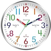 Roymnie Wall Clock for Kids Learning Battery Operated Teaching Silent 8" | Learning to Tell Time Easily Non Ticking Analog Colorful Teaching Time Clock Decorative for Kids Room Classroom School Modern