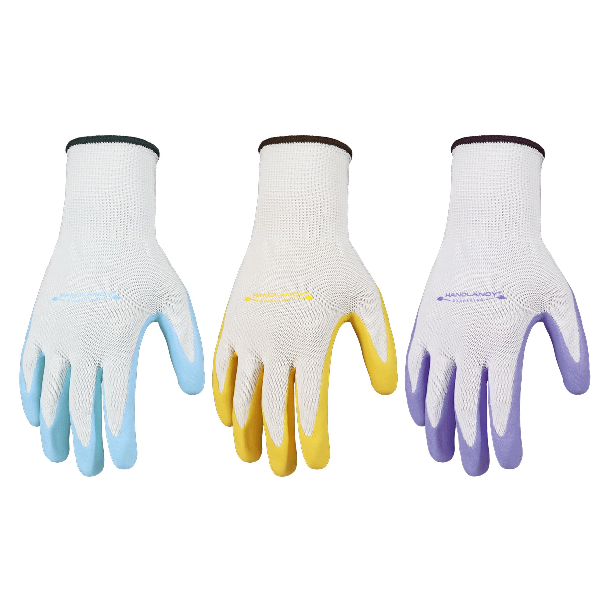 HANDLANDY 3 Pairs Gardening Gloves for Women Latex Free, Breathable Nitrile Coated Secure Grip Garden Gloves Yard Work Gloves (3, Small)