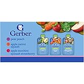 Gerber Stage 2 Baby Food, Organic Fruit and Veggie Favorites Puree Pouches Variety Pack, No Added Sweetener, Baby Food Pouches, 9-Pack