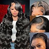 Yamikk 13x6 Body Wave Lace Front Wigs Human Hair Pre Plucked Pre Bleached 180 Density Soft Human Hair Wigs For Women 28 Inch 