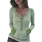 Women Y2K Shirt Fairy Grunge Fall Knit Tops Striped Long Sleeve Downtown Girl Emo Clothes Baggy Graphic Tees