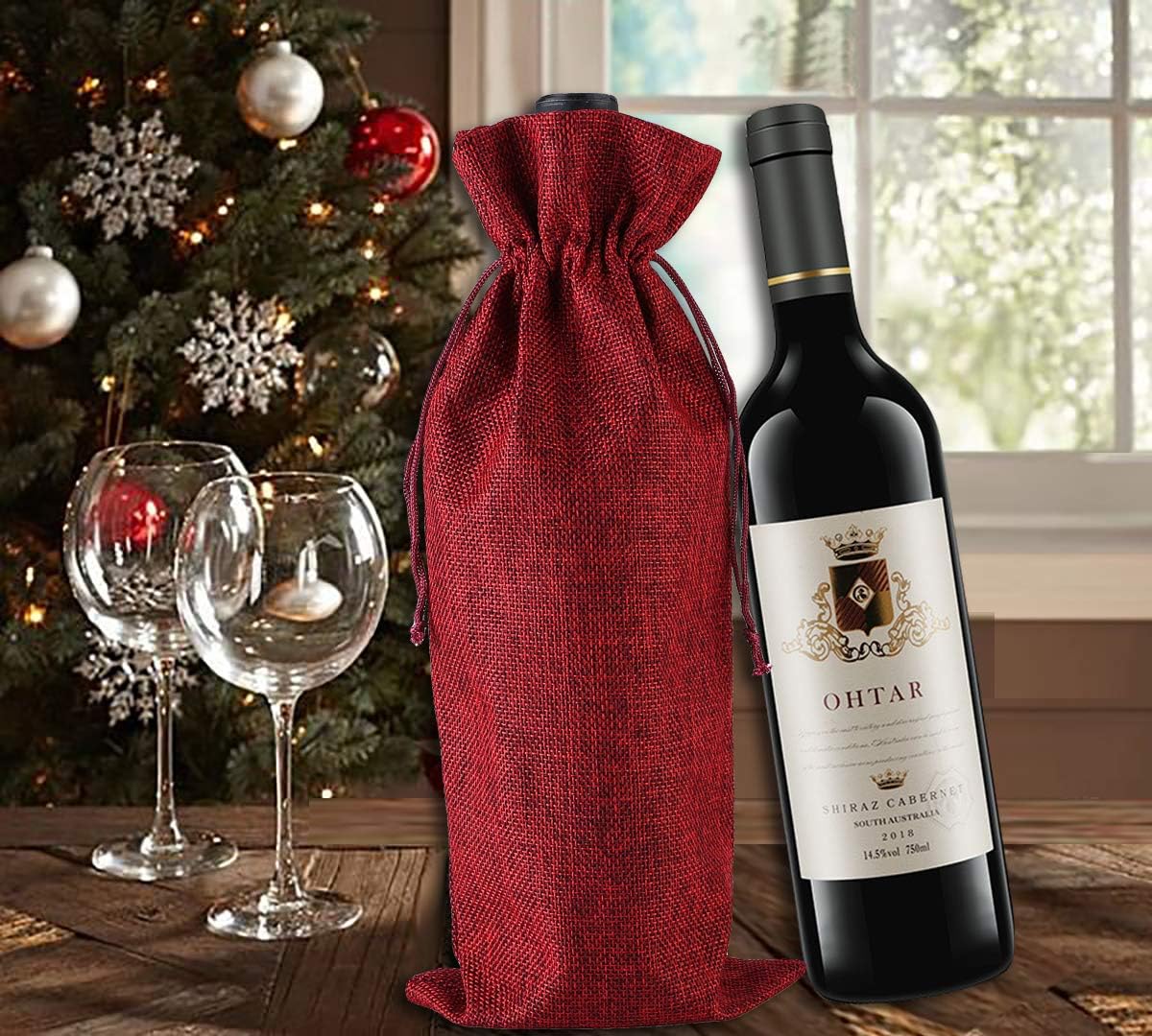 Burlap Wine Gift Bags, 24 Pcs Jute Drawstring Wine Bottle Covers with Tags and Ropes for Christmas Wedding, Travel, Birthday - Image 3