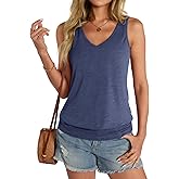 EasyGala Womens Banded Bottom V Neck Tank Tops Sleeveless Cami Shirts Casual Loose Fit Clothes 2026 Summer