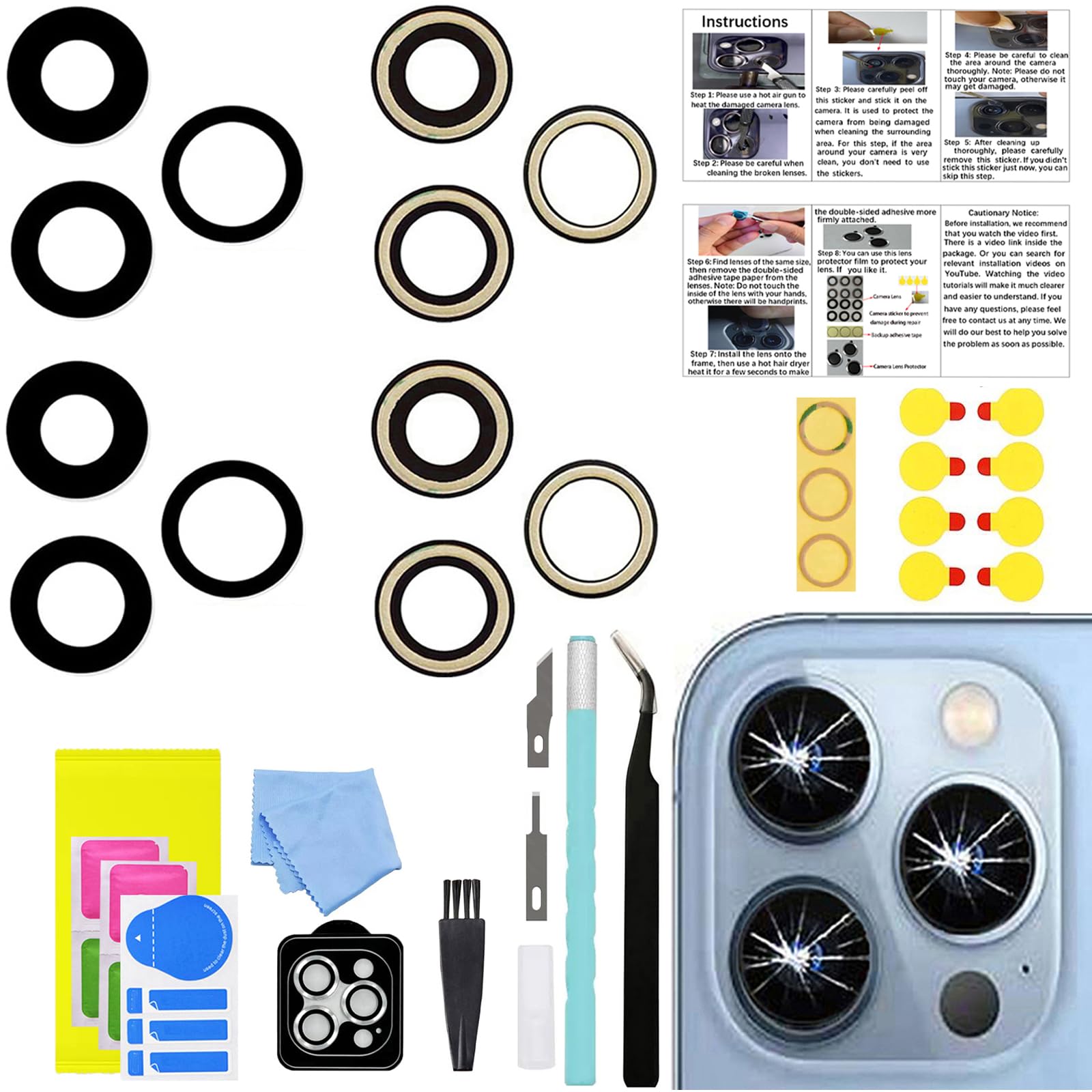 Photo 1 of 2 Sets LEAFE for iPhone 13 Pro and iPhone 13 Pro Max Camera Lens Replacement, OEM Original Camera Glass Lens with Pre-Installed Adhesive+Repair Tools