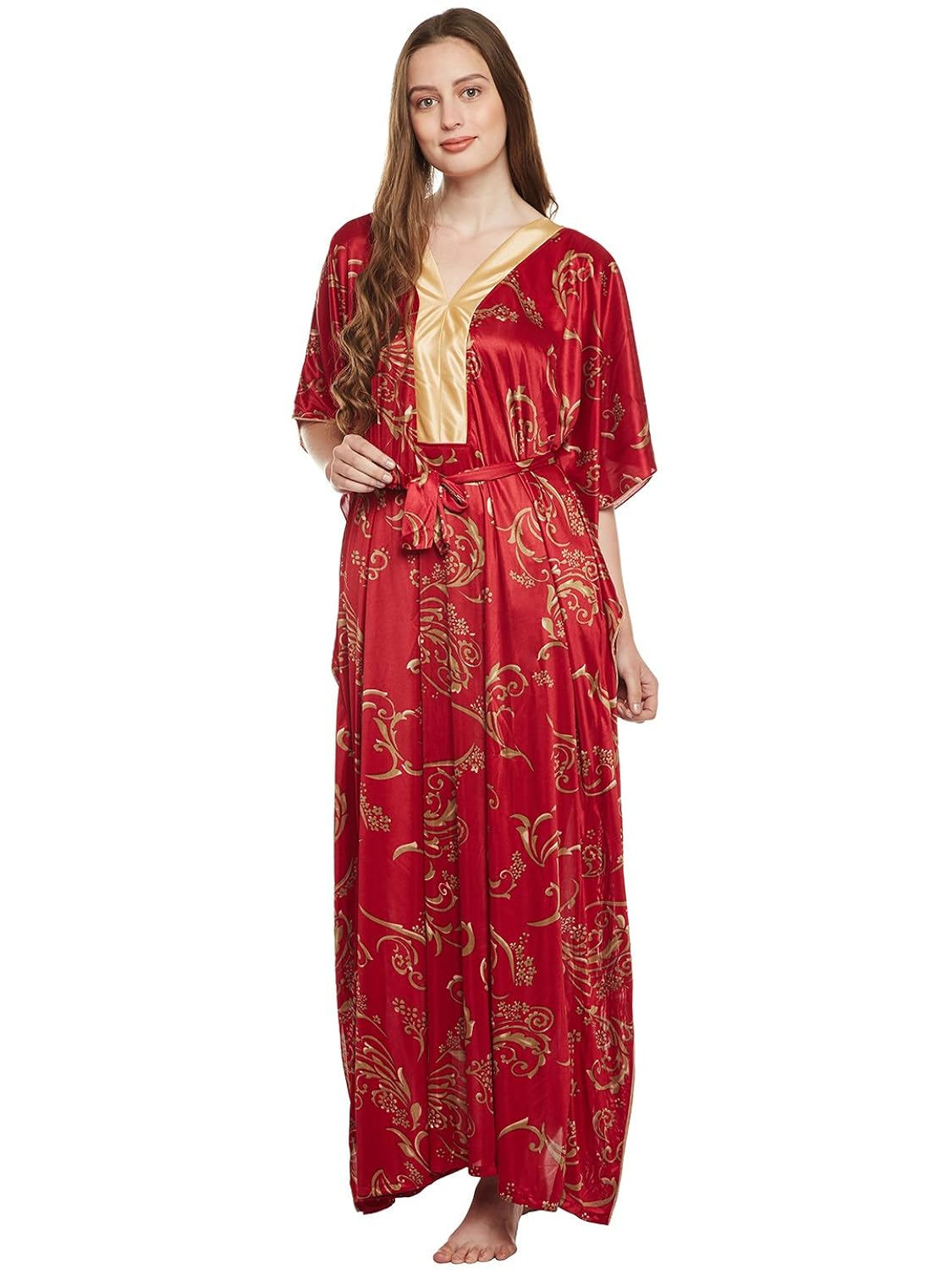 claura women satin printed kaftan