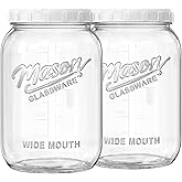 Folinstall 2 Pack 1 Gallon Glass Jar with Lid, Wide Mouth Mason Jars, Large Glass Flour Storage Containers with Airtight Lids