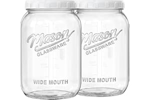 Folinstall 2 Pack 1 Gallon Glass Jar with Lid, Wide Mouth Mason Jars, Large Glass Flour Storage Containers with Airtight Lids