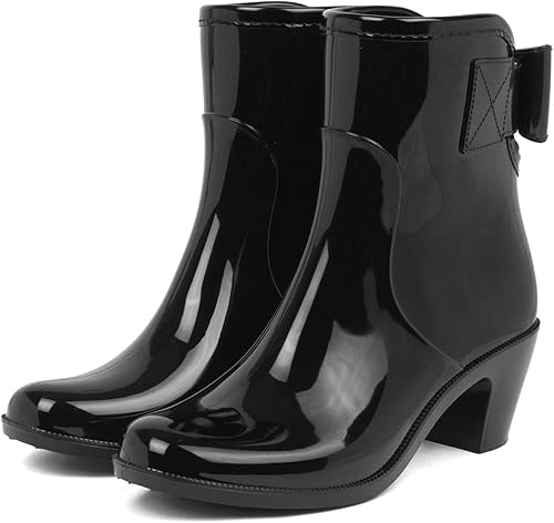 Amazon セレブル イー エム エー E M A レインブーツ レディース ショート ヒール おしゃれ 長靴 レインシューズ 人気 バイカラー ブラック ブラック L レインシューズ