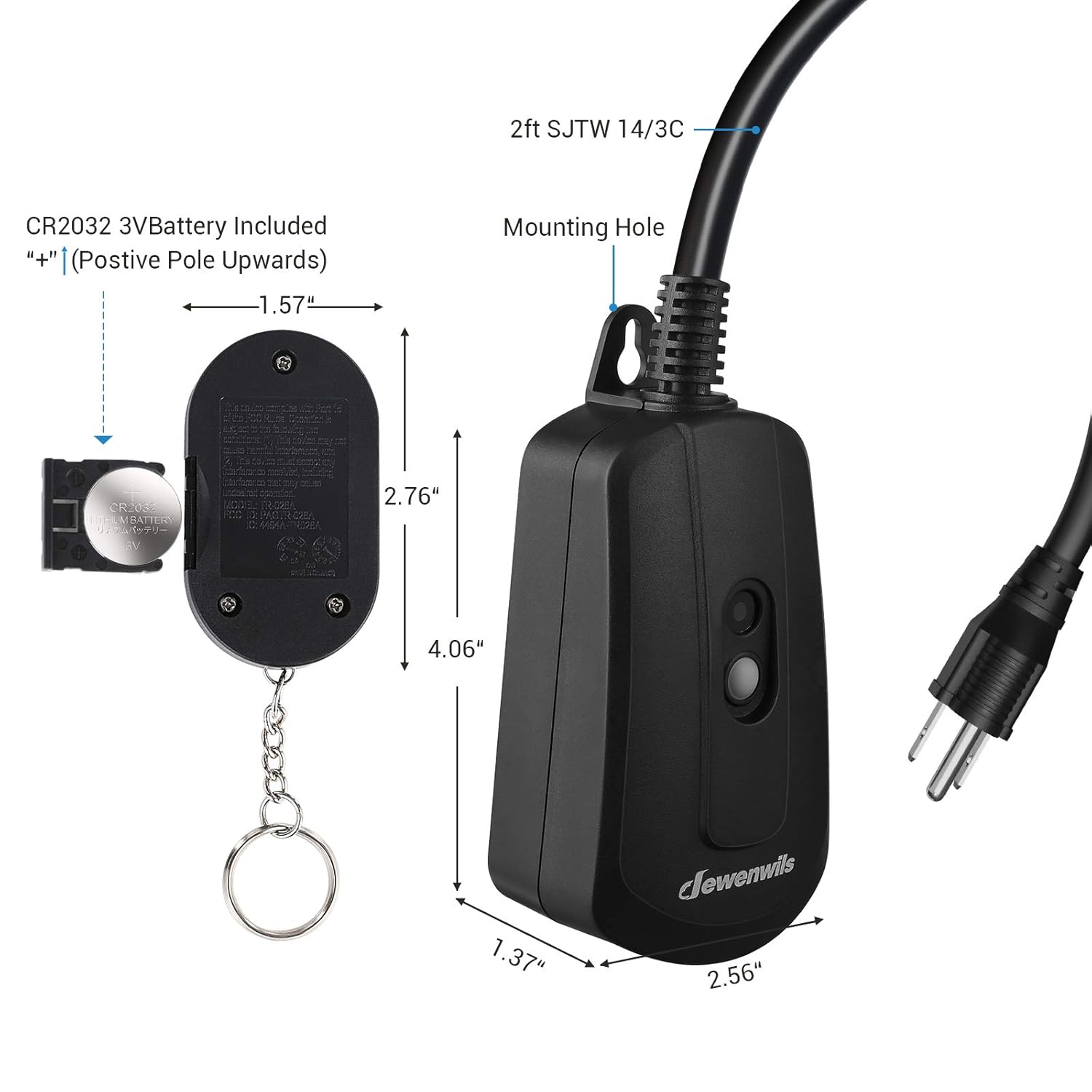 DEWENWILS Outdoor Remote Control Outlet with 2 FT Long Extension Cord, 15 AMP Heavy Duty Weatherproof Wireless Remote Controlled Light Switch, 100 Feet Range, UL Listed: Industrial & Scientific