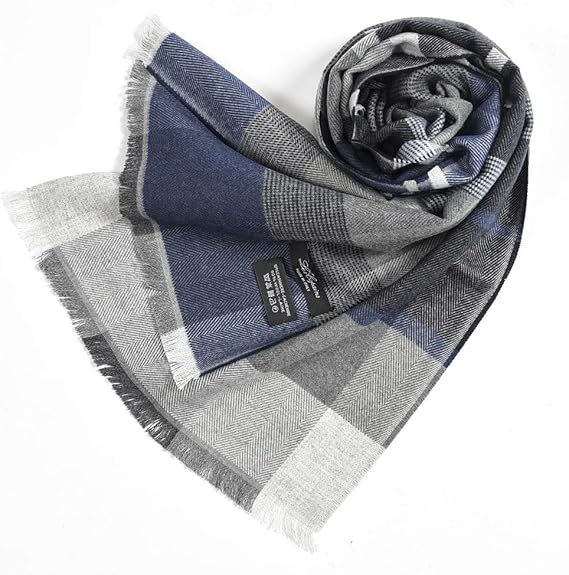 Amazon レコパン マフラー ストール メンズ レディ ス ウール カシミヤ 混 チェック グレー ネイビー 紺 並行輸入品 ストール マフラー 通販