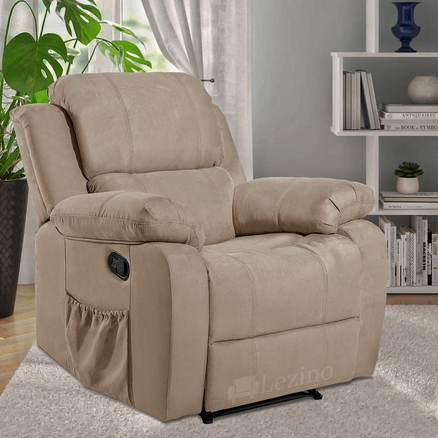 Lezino Single Seater Recliner Chair in Premium Suede Fabric (Manual