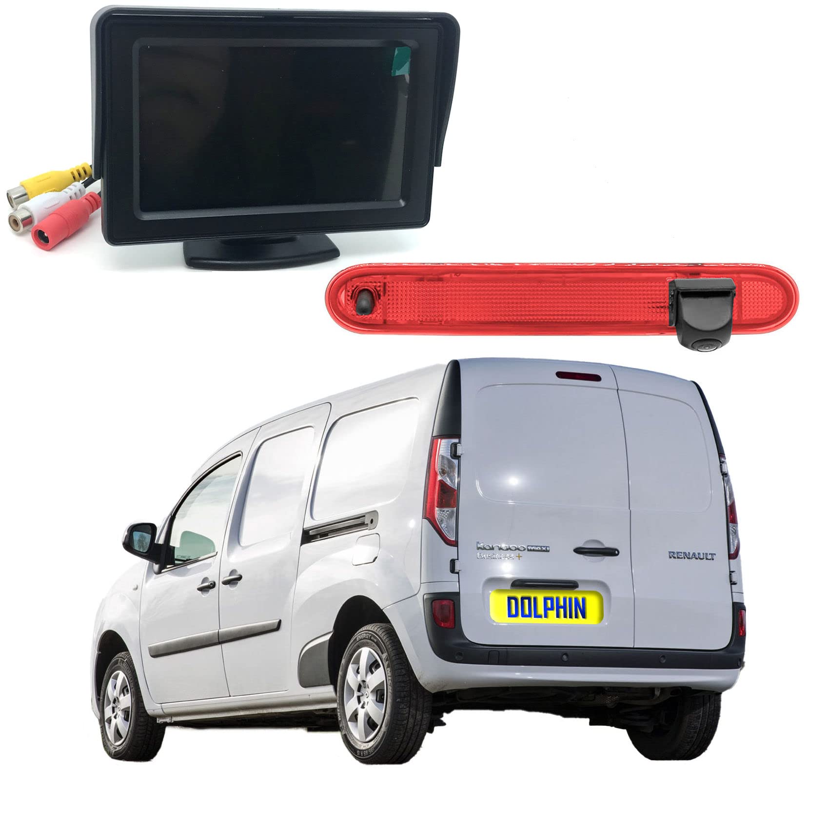 Dolphin Automotive Brake Light Rear Reversing Camera Fits Renault Kangoo 2007-2021 (Camera With 4.3" Dash Monitor)